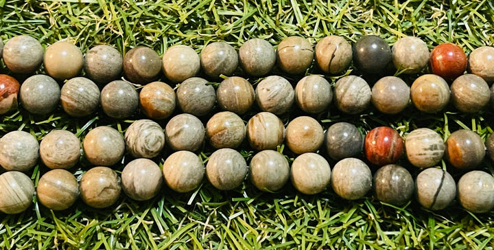 Perles naturelles en Jaspe Feuille d’argent en 8 mm - Les bijoux de Théa