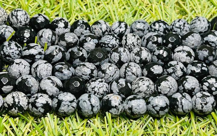 Perles naturelles en Obsidienne flocon à facettes en 8 mm - Les bijoux de Théa