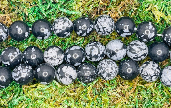 Perles naturelles en Obsidienne flocon en 10 mm - Les bijoux de Théa