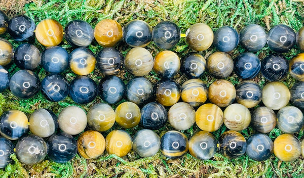 Perles naturelles en Oeil de Tigre Jaune et bleu en 10 mm - Les bijoux de Théa