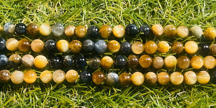 Perles naturelles en Oeil de Tigre Jaune et bleu en 4 mm - Les bijoux de Théa