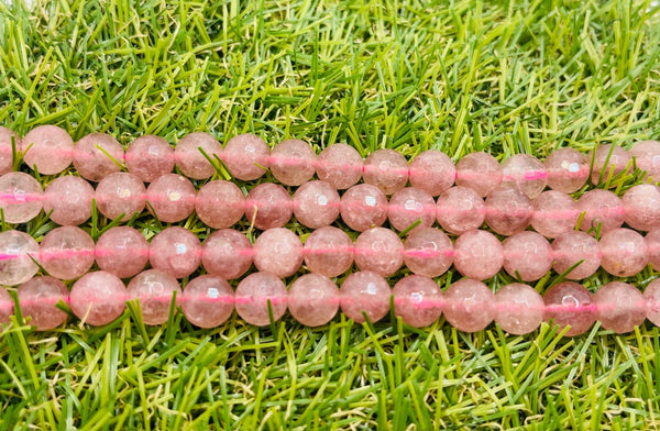 Perles naturelles en Quartz Fraise à facettes en 8 mm - Les bijoux de Théa