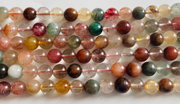 Perles naturelles en Quartz Rutile Multicolore en 8 mm - Les bijoux de Théa