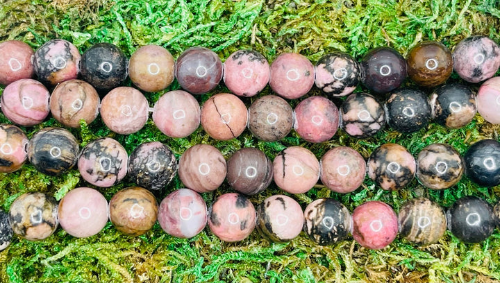 Perles naturelles en Rhodonite en 10 mm - Les bijoux de Théa