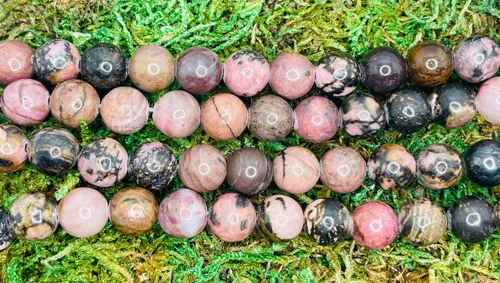 Perles naturelles en Rhodonite en 8 mm - Les bijoux de Théa