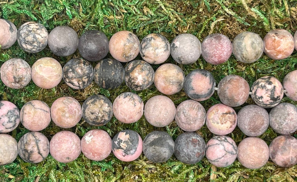 Perles naturelles en Rhodonite mate en 8 mm - Les bijoux de Théa