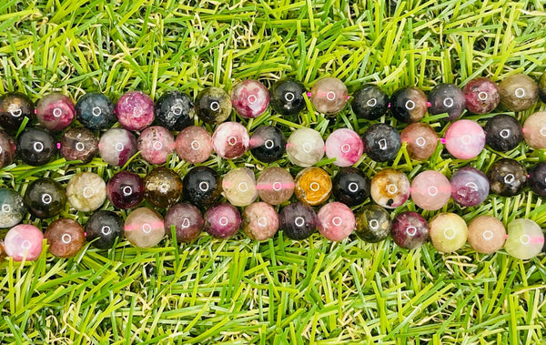 Perles naturelles en Tourmaline multicolore en 6 mm - Les bijoux de Théa