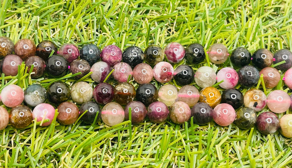 Perles naturelles en Tourmaline multicolore en 8 mm - Les bijoux de Théa