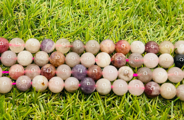 Perles naturelles en Tourmaline rouge violette en 8 mm - Les bijoux de Théa