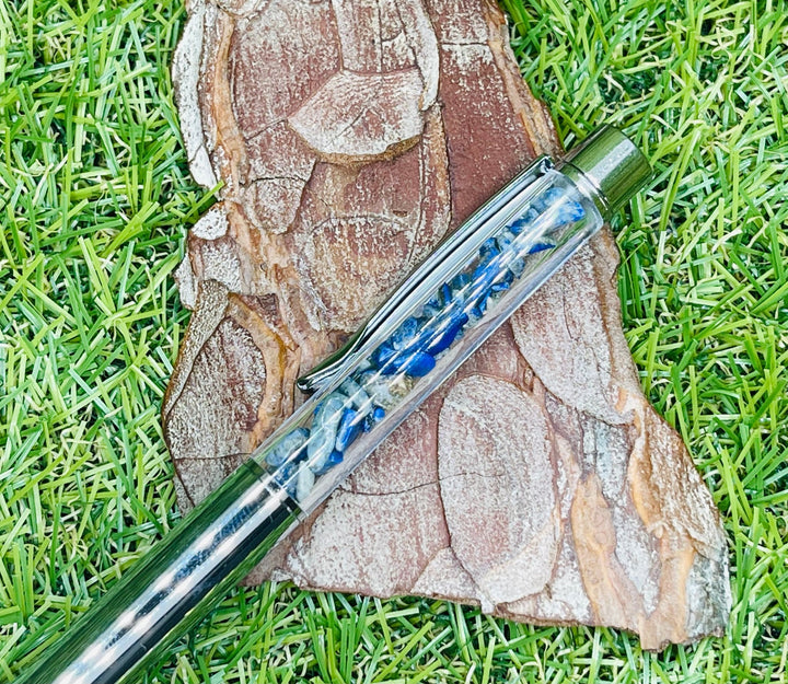 Stylo avec pierres naturelles en Lapis lazuli à l’intérieur - Les bijoux de Théa