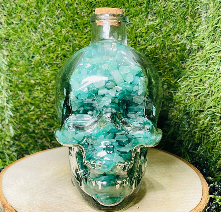 Tête de mort, Skull, Crâne rempli de pépites en pierre naturelle Aventurine verte - Les bijoux de Théa