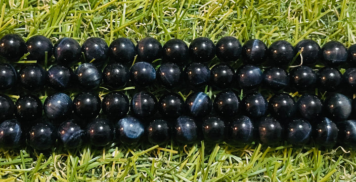 Perles naturelles en Oeil de Faucon en 10 mm - Les bijoux de Théa