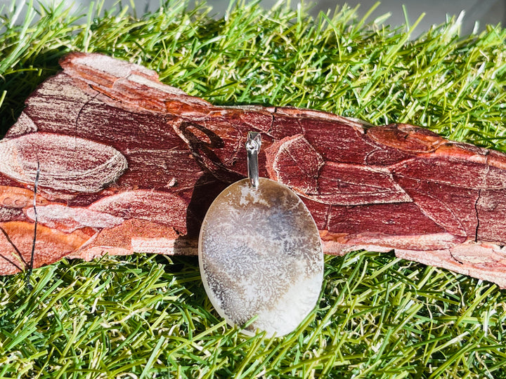 Pendentif en Argent 925 serti d'une Agate dendrite - Les bijoux de Théa