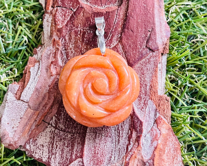 Pendentif Fleur en Aventurine orange et bélière en Argent 925 - Les bijoux de Théa