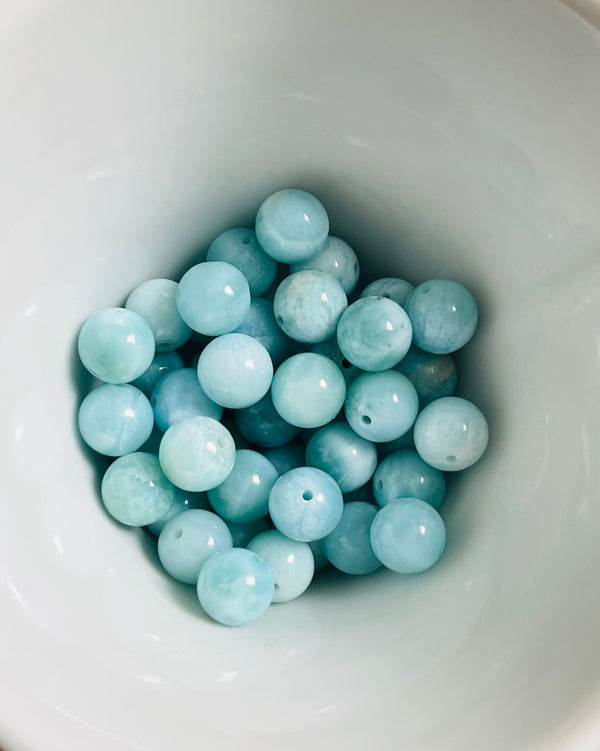 Perles en Larimar en 8 mm (lot de 10 perles)
