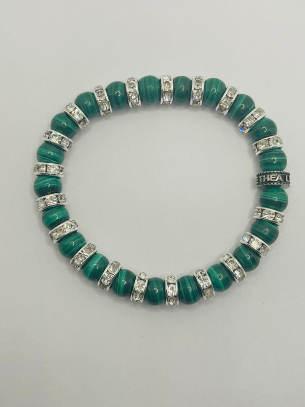 Bracelet en perles naturelles 8 mm en Malachite et strass
