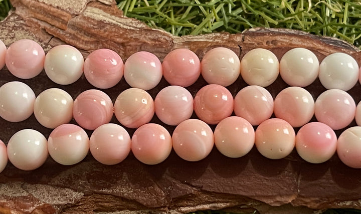 Perles en Nacre rose des Bahamas en 8 mm(lot de 10) - Les bijoux de Théa