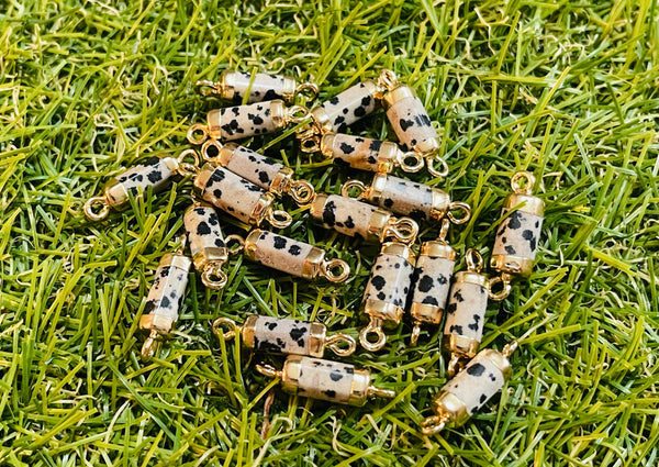 Lot de 2 intercalaires connecteurs en Jaspe Dalmatien pour bracelet - Les bijoux de Théa