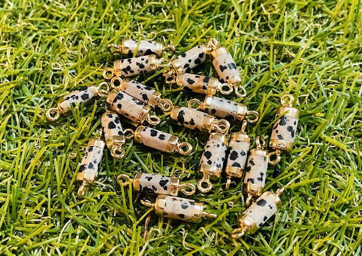 Lot de 2 intercalaires connecteurs en Jaspe Dalmatien pour bracelet - Les bijoux de Théa