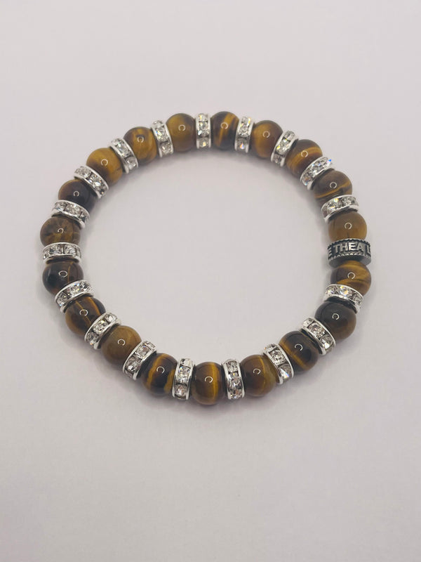 Bracelet en perles naturelles 8 mm en Oeil de Tigre et strass