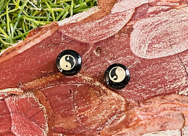 Lot de 5 Perles intercalaires noires yin yang vernissées 8 mm pour bracelet