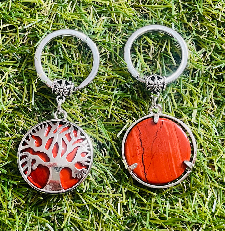 Porte-clés en Jaspe rouge et arbre de vie - Les bijoux de Théa