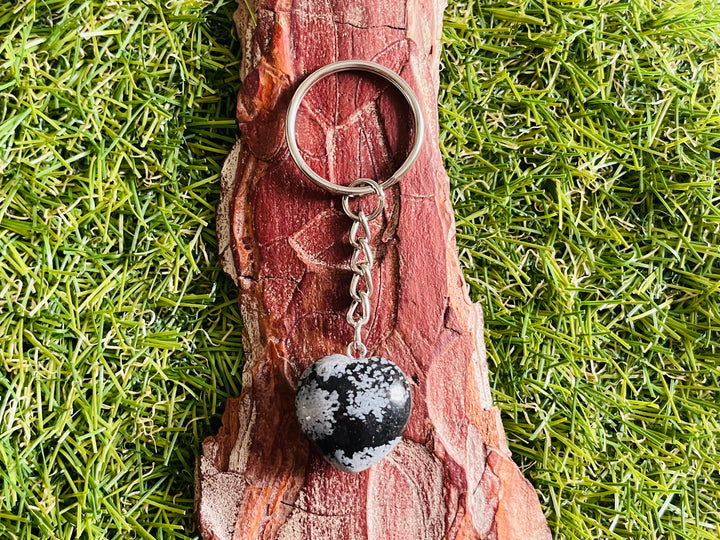 Porte-clés en Obsidienne flocon en forme de cœur - Les bijoux de Théa