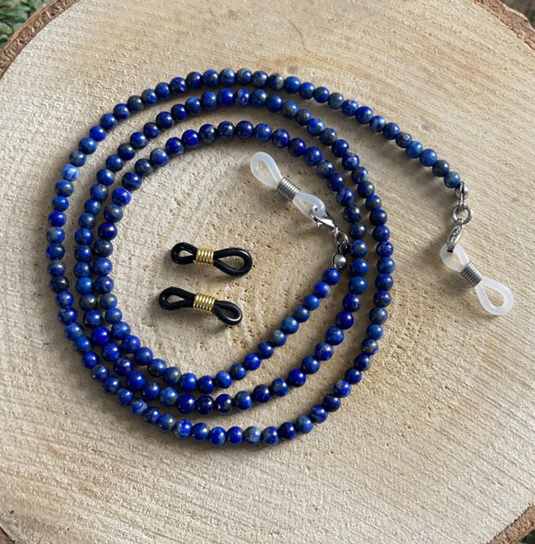 Chaîne de Lunettes en Perles naturelles de Lapis lazuli avec attaches interchangeables