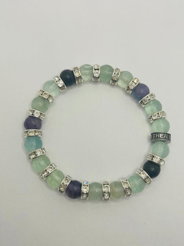 Bracelet en perles naturelles 8 mm en Fluorite et strass
