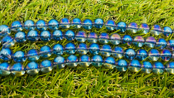 Perles naturelles en Cristal de Roche Aura bleu en 8 mm