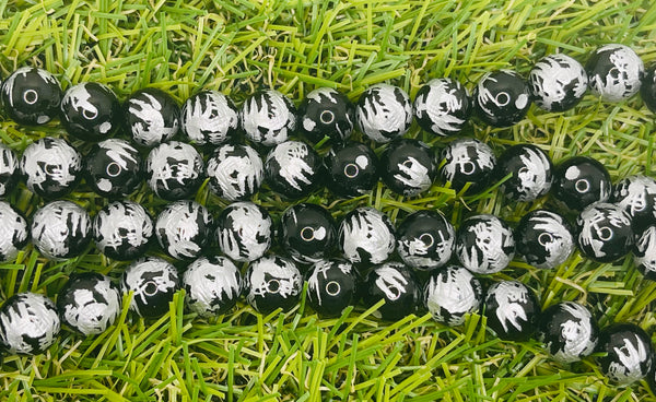 Lot de 5 Perles en Agate noire en 8 mm avec peinture de dragon