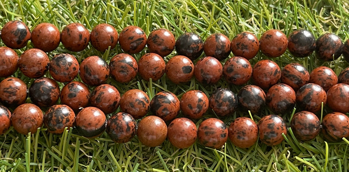 Perles naturelles en Obsidienne Acajou Mahogany en 8 mm - Les bijoux de Théa