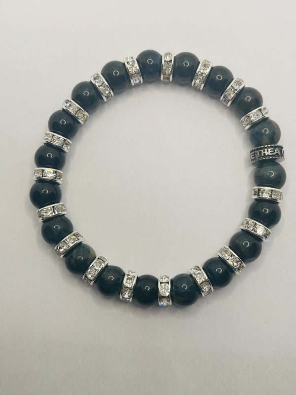 Bracelet en perles naturelles 8 mm en Oeil de Faucon et strass