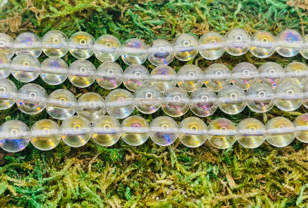 Perles naturelles en Cristal de Roche Aura en 8 mm