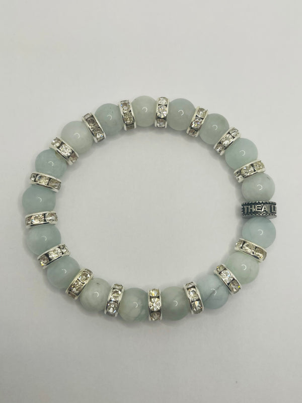 Bracelet en perles naturelles 8 mm en Aigue-Marine et strass