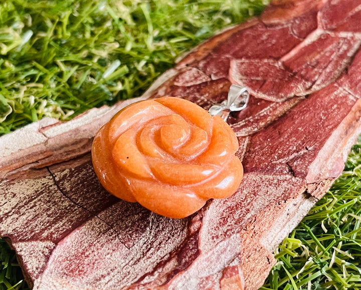 Pendentif Fleur en Aventurine orange et bélière en Argent 925 - Les bijoux de Théa