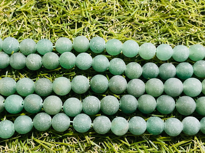 Perles naturelles en Aventurine verte mate en 8 mm - Les bijoux de Théa