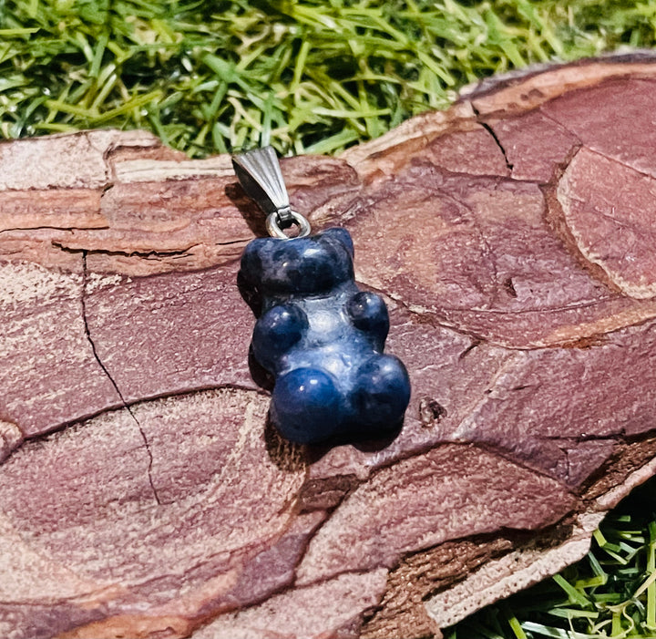 Pendentif en Sodalite en forme de bonbon nounours - Les bijoux de Théa