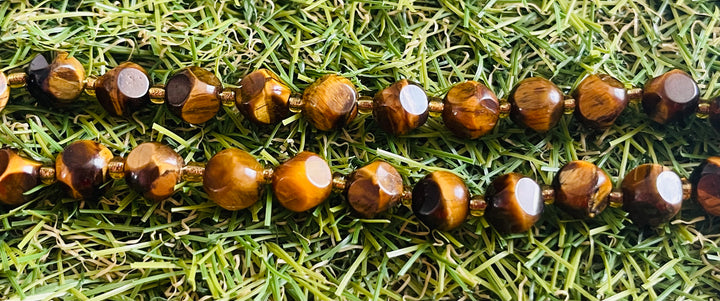 Lot de 5 Perles en Oeil de Tigre à facettes en 8 mm - Les bijoux de Théa