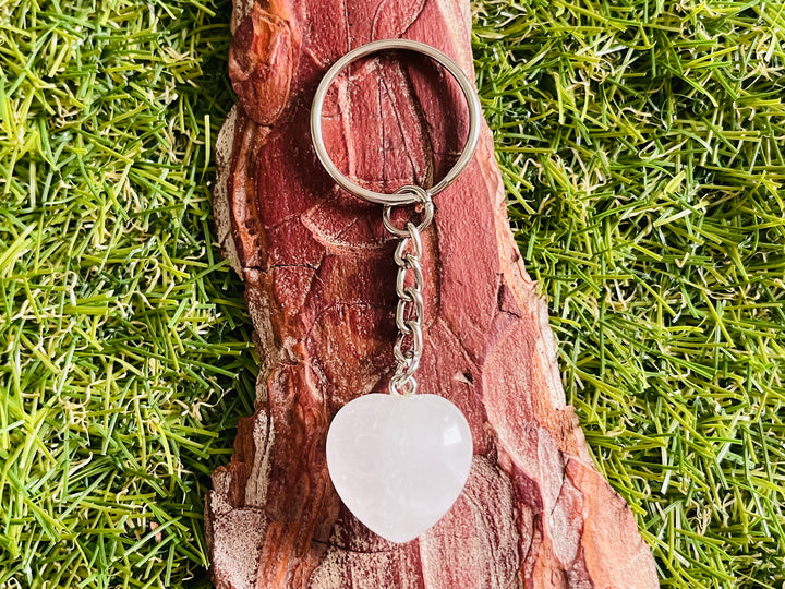 Porte-clés en Cristal de roche en forme de cœur - Les bijoux de Théa