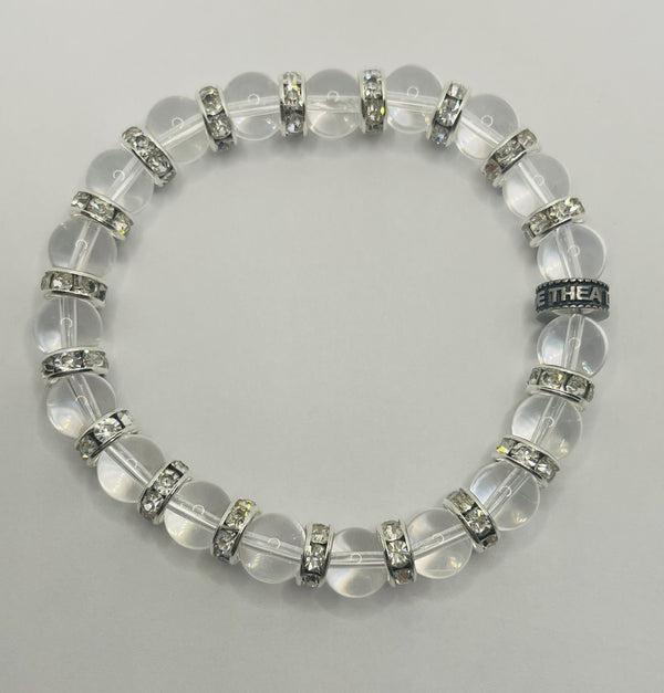 Bracelet en perles naturelles 8 mm en Cristal de Roche et strass