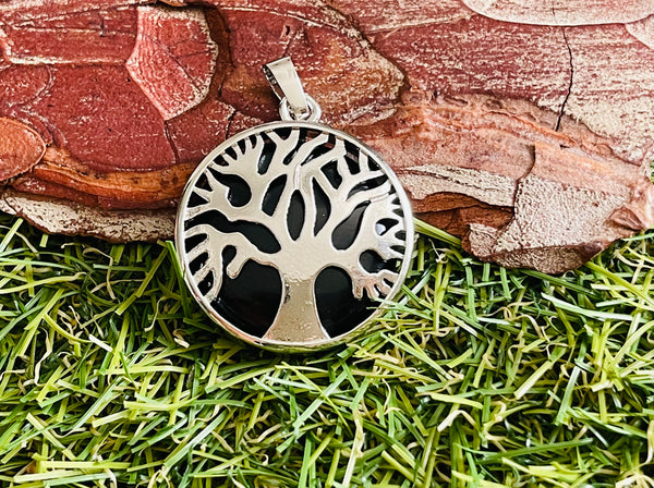 Pendentif en Agate noire et arbre de vie - Les bijoux de Théa