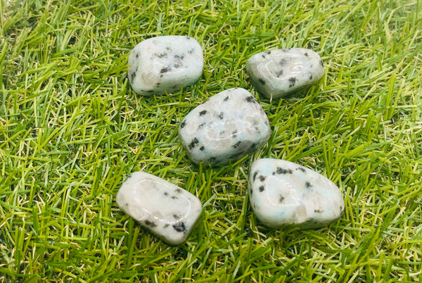 Lot de 3 pierres roulées naturelles en Jaspe kiwi