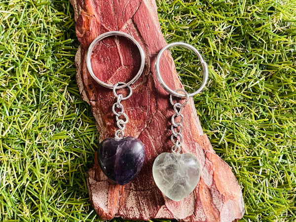 Porte-clés en Fluorite en forme de cœur - Les bijoux de Théa