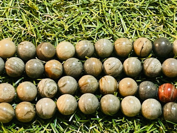 Perles naturelles en Jaspe Feuille d’argent en 6 mm