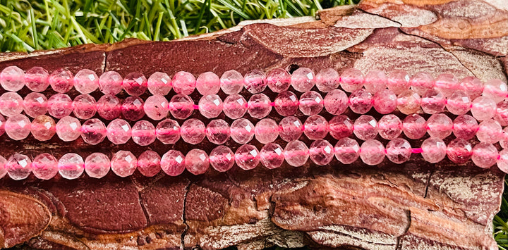 Perles naturelles en Quartz Fraise à facettes en 4 mm - Les bijoux de Théa