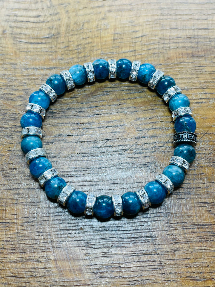 Bracelet en perles naturelles 8 mm en Apatite et strass - Les bijoux de Théa