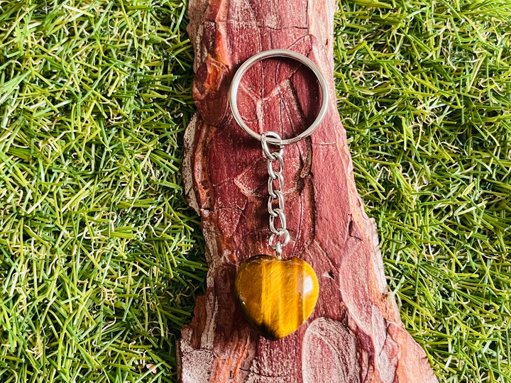 Porte-clés en Oeil de tigre en forme de cœur - Les bijoux de Théa