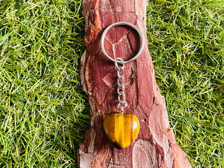 Porte-clés en Oeil de tigre en forme de cœur - Les bijoux de Théa