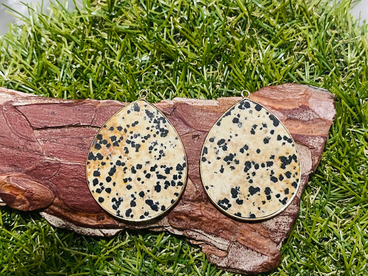 Paire de Jaspe Dalmatien pour création de boucles d’oreilles - Les bijoux de Théa